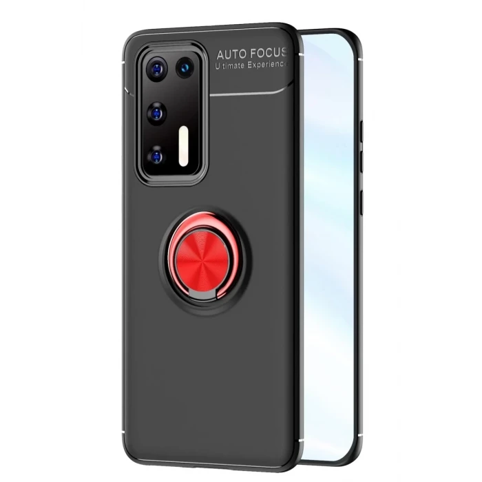 Newface Huawei P40 Kılıf Range Yüzüklü Silikon - Siyah-Kırmızı