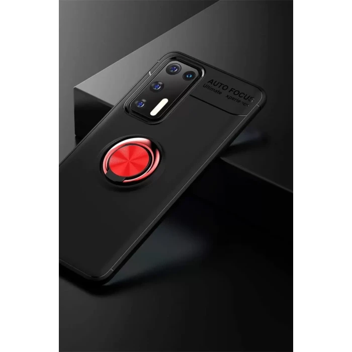 Newface Huawei P40 Kılıf Range Yüzüklü Silikon - Siyah-Kırmızı