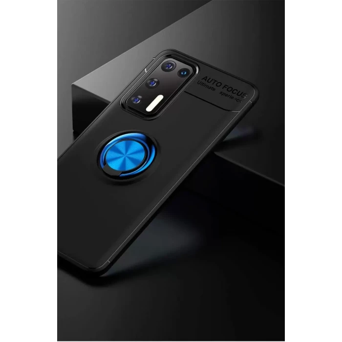 Newface Huawei P40 Kılıf Range Yüzüklü Silikon - Siyah-Mavi