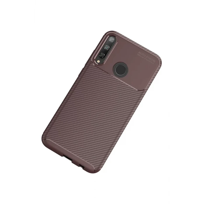 Newface Huawei P40 Lite E Kılıf Auto Focus Karbon Kapak - Kahverengi