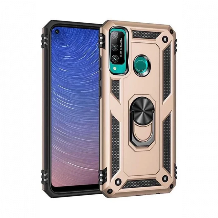 Newface Huawei P40 Lite E Kılıf Sofya Yüzüklü Silikon Kapak - Gold