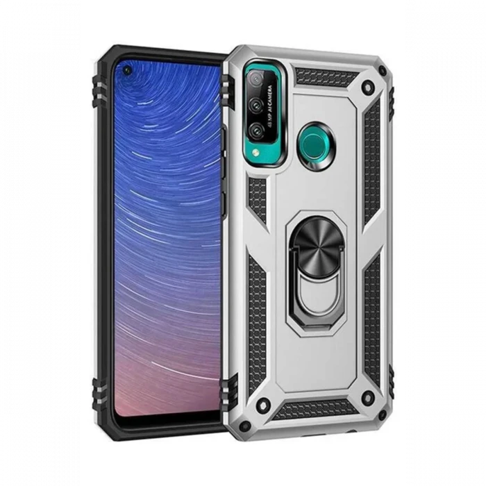 Newface Huawei P40 Lite E Kılıf Sofya Yüzüklü Silikon Kapak - Gümüş
