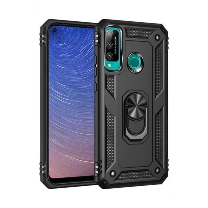 Newface Huawei P40 Lite E Kılıf Sofya Yüzüklü Silikon Kapak - Siyah