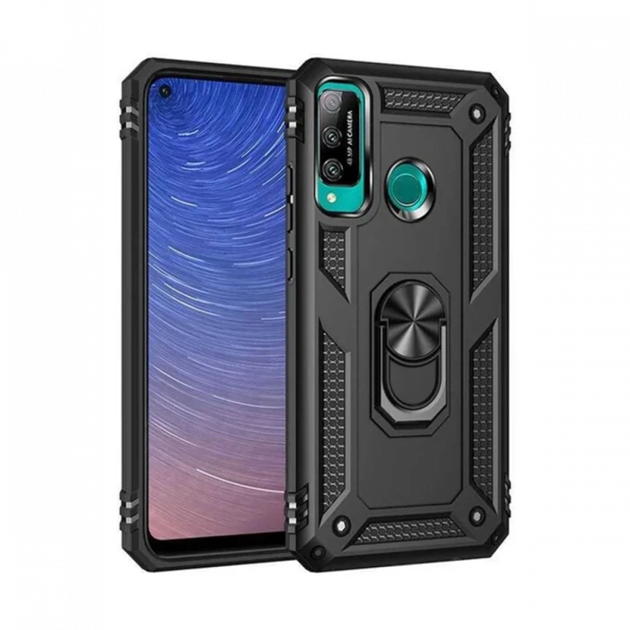 Newface Huawei P40 Lite E Kılıf Sofya Yüzüklü Silikon Kapak - Siyah