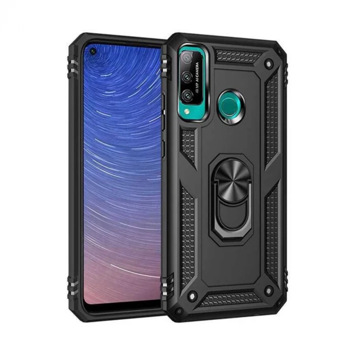 Newface Huawei P40 Lite E Kılıf Sofya Yüzüklü Silikon Kapak - Siyah