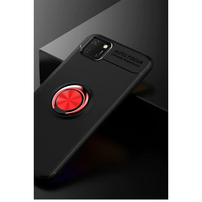 Newface Huawei Y5P Kılıf Range Yüzüklü Silikon - Siyah-Kırmızı