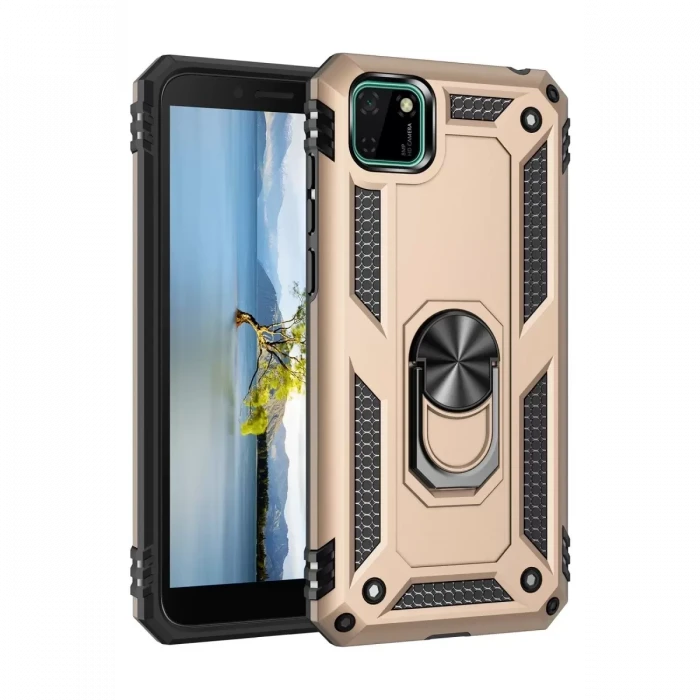 Newface Huawei Y5P Kılıf Sofya Yüzüklü Silikon Kapak - Gold