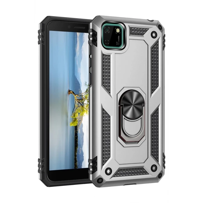 Newface Huawei Y5P Kılıf Sofya Yüzüklü Silikon Kapak - Gümüş