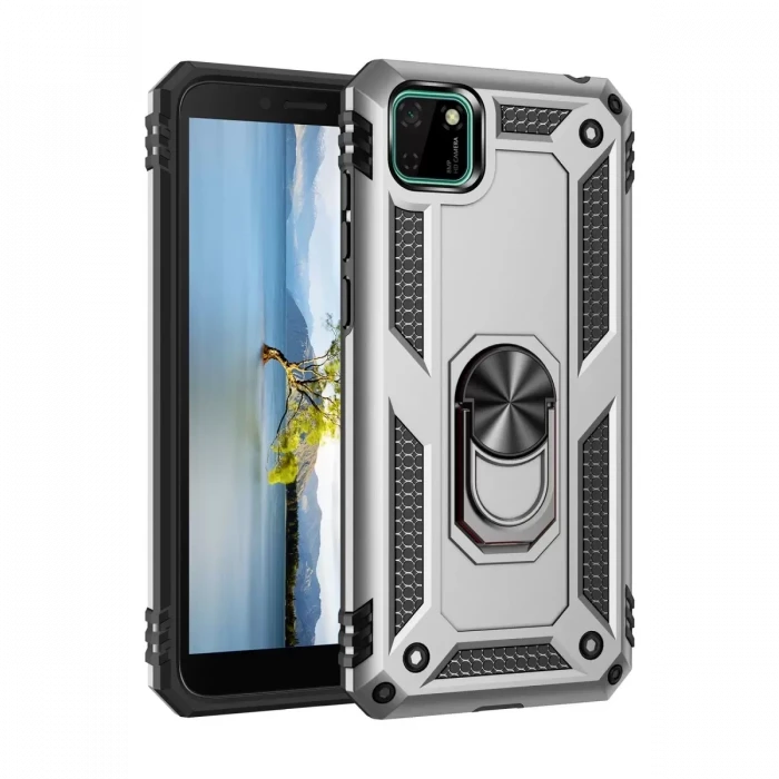 Newface Huawei Y5P Kılıf Sofya Yüzüklü Silikon Kapak - Gümüş