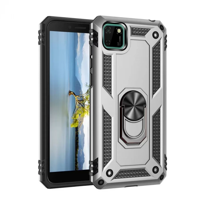 Newface Huawei Y5P Kılıf Sofya Yüzüklü Silikon Kapak - Gümüş