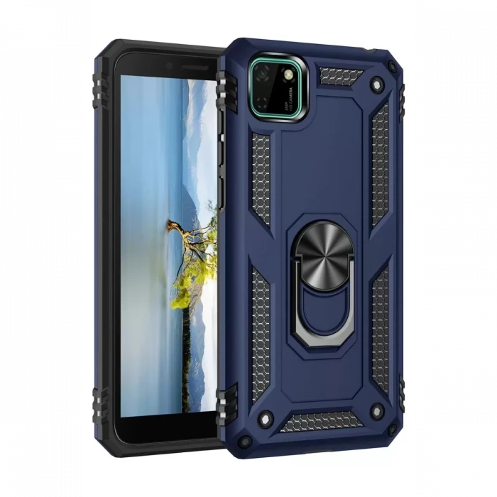 Newface Huawei Y5P Kılıf Sofya Yüzüklü Silikon Kapak - Lacivert