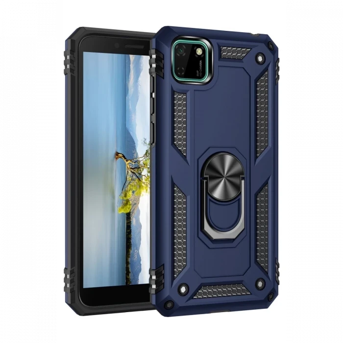 Newface Huawei Y5P Kılıf Sofya Yüzüklü Silikon Kapak - Lacivert