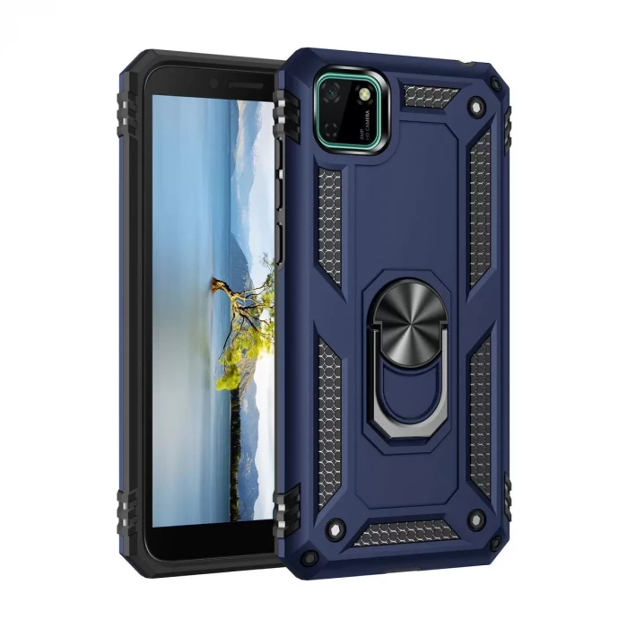 Newface Huawei Y5P Kılıf Sofya Yüzüklü Silikon Kapak - Lacivert