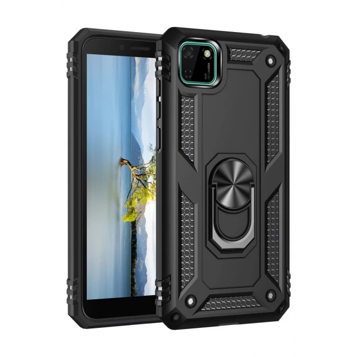 Newface Huawei Y5P Kılıf Sofya Yüzüklü Silikon Kapak - Siyah