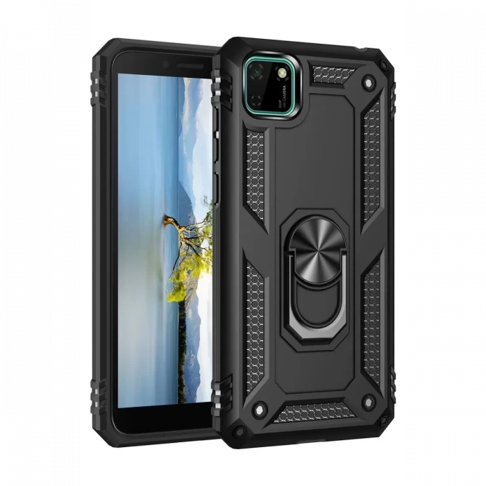 Newface Huawei Y5P Kılıf Sofya Yüzüklü Silikon Kapak - Siyah