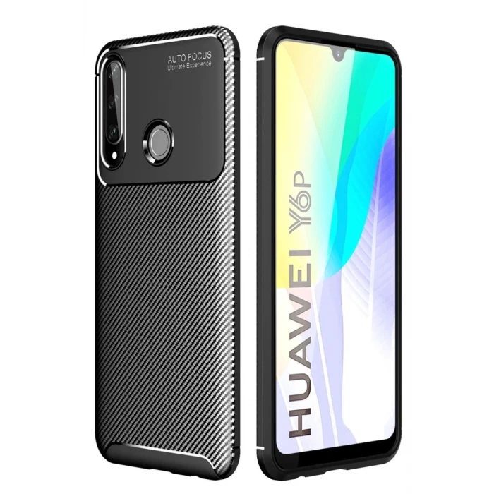 Newface Huawei Y6P Kılıf Auto Focus Karbon Kapak - Siyah