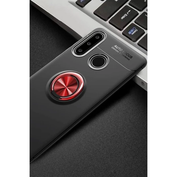 Newface Huawei Y6P Kılıf Range Yüzüklü Silikon - Siyah-Kırmızı