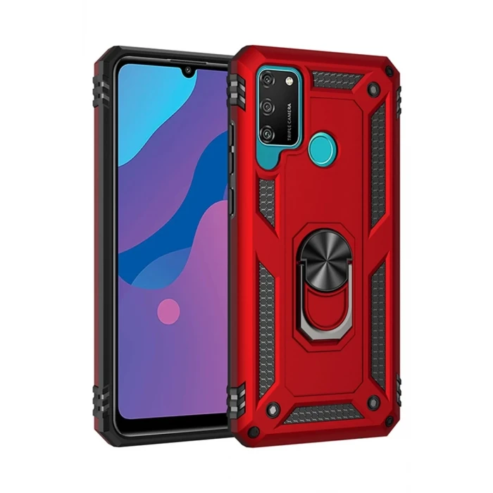 Newface Huawei Y6P Kılıf Sofya Yüzüklü Silikon Kapak - Kırmızı