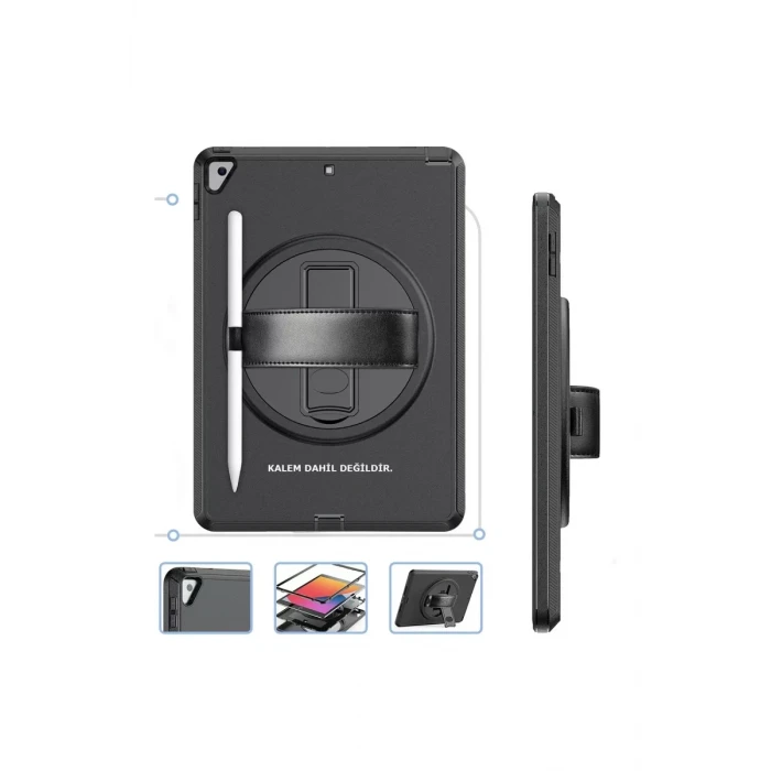 Newface Apple iPad 10.2 (7.nesil) Kılıf Hand Strap Tablet Kılıfı - Siyah