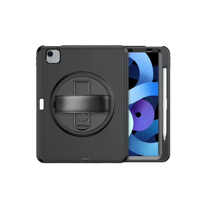 Newface Apple iPad 2022 10.9 (10.nesil) Kılıf Hand Strap Tablet Kılıfı - Siyah