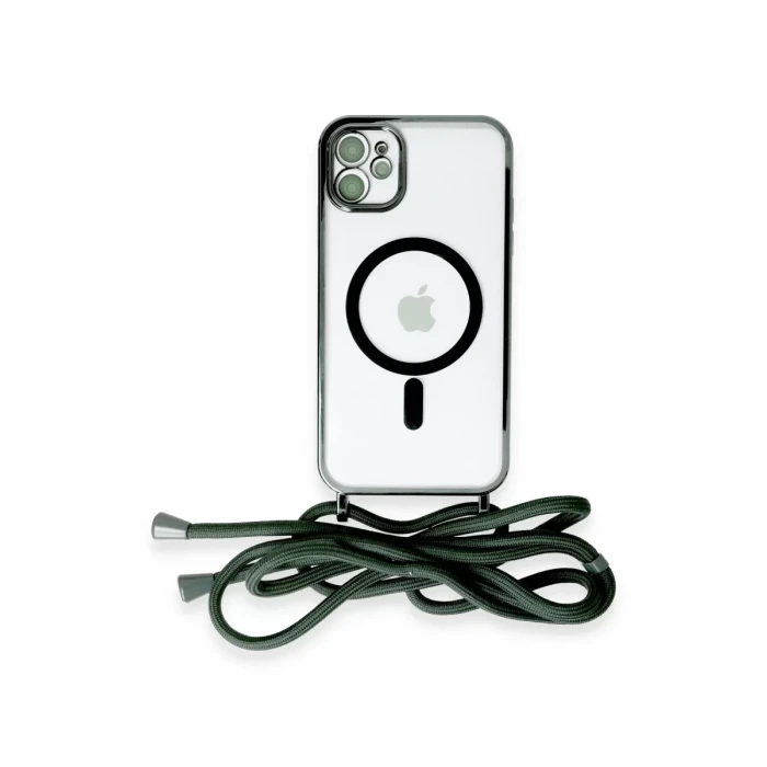 Newface Apple iPhone 11 Kılıf Divo Lazer Askılı Magsafe Kapak - Koyu Yeşil