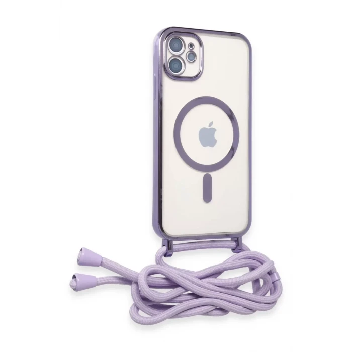 Newface Apple iPhone 11 Kılıf Divo Lazer Askılı Magsafe Kapak - Lila