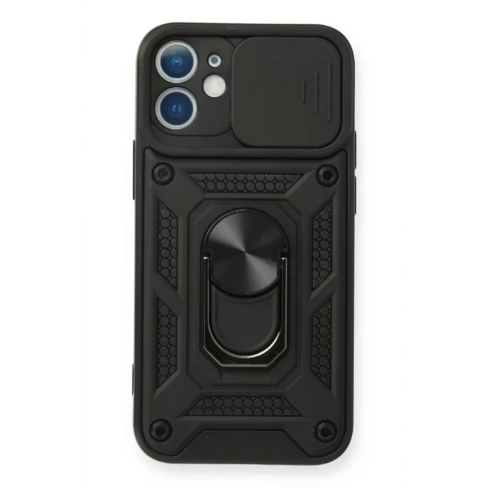 Newface Apple iPhone 11 Kılıf Pars Lens Yüzüklü Silikon - Siyah