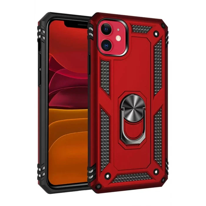 Newface Apple iPhone 11 Kılıf Sofya Yüzüklü Silikon Kapak - Kırmızı