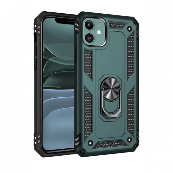 Newface Apple iPhone 11 Kılıf Sofya Yüzüklü Silikon Kapak - Yeşil
