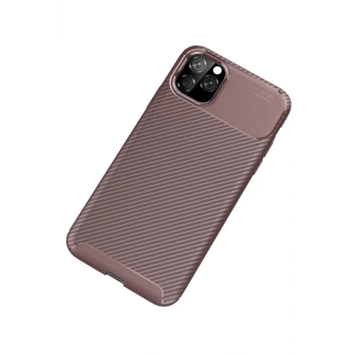 Newface Apple iPhone 11 Pro Kılıf Auto Focus Karbon Kapak - Kahverengi