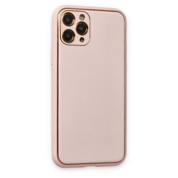 Newface Apple iPhone 11 Pro Kılıf Coco Deri Silikon Kapak - Pudra