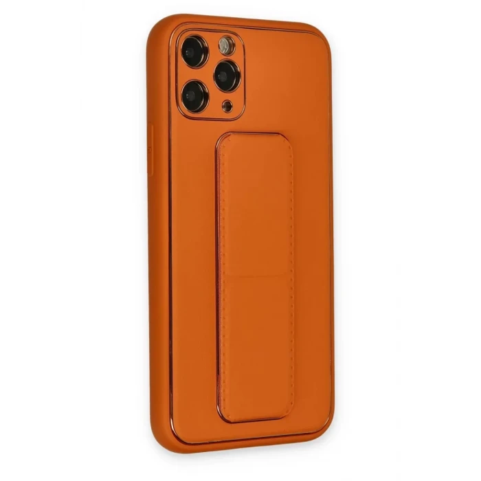 Newface Apple iPhone 11 Pro Kılıf Coco Deri Standlı Kapak - Turuncu