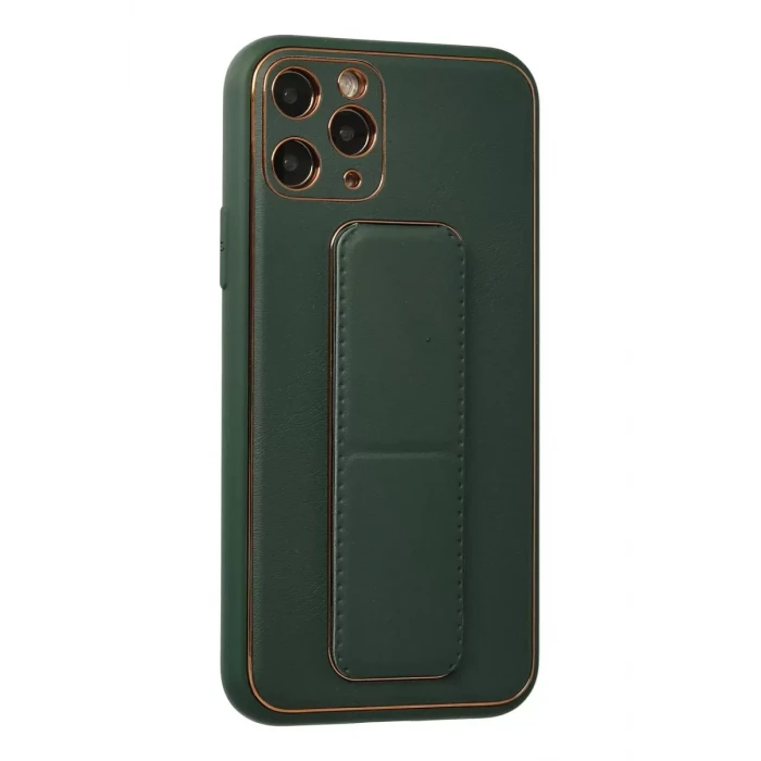 Newface Apple iPhone 11 Pro Kılıf Coco Deri Standlı Kapak - Yeşil