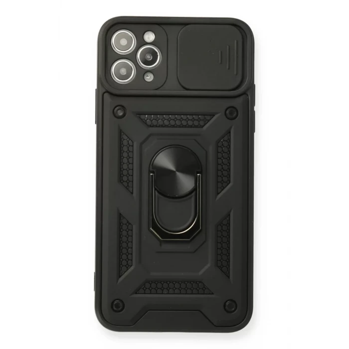 Newface Apple iPhone 11 Pro Kılıf Pars Lens Yüzüklü Silikon - Siyah
