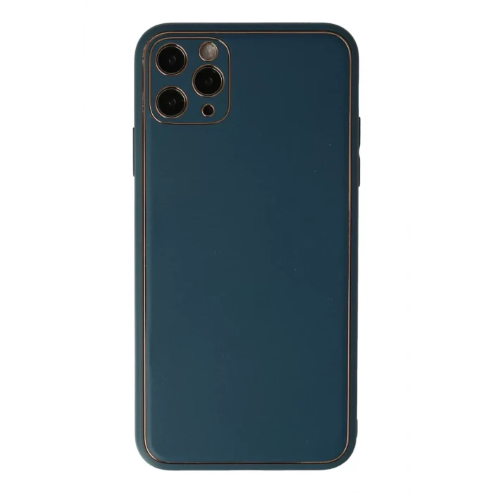 Newface Apple iPhone 11 Pro Max Kılıf Coco Deri Silikon Kapak - Mavi