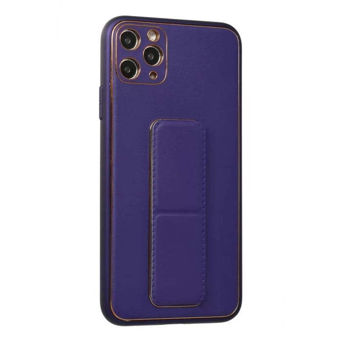 Newface Apple iPhone 11 Pro Max Kılıf Coco Deri Standlı Kapak - Mor