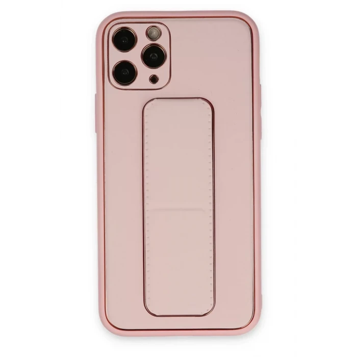 Newface Apple iPhone 11 Pro Max Kılıf Coco Deri Standlı Kapak - Pembe