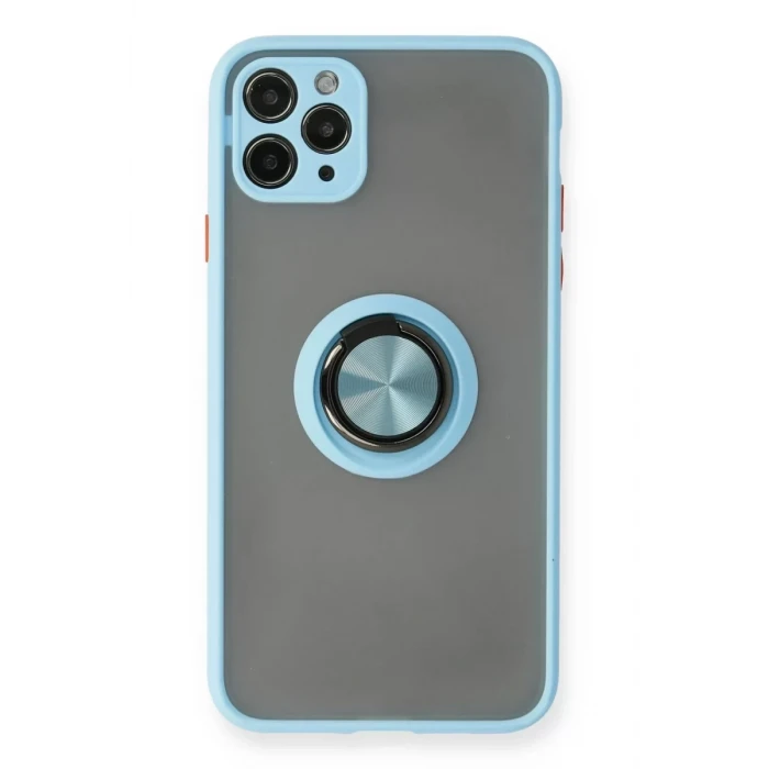 Newface Apple iPhone 11 Pro Max Kılıf Montreal Yüzüklü Silikon Kapak - Buz Mavi