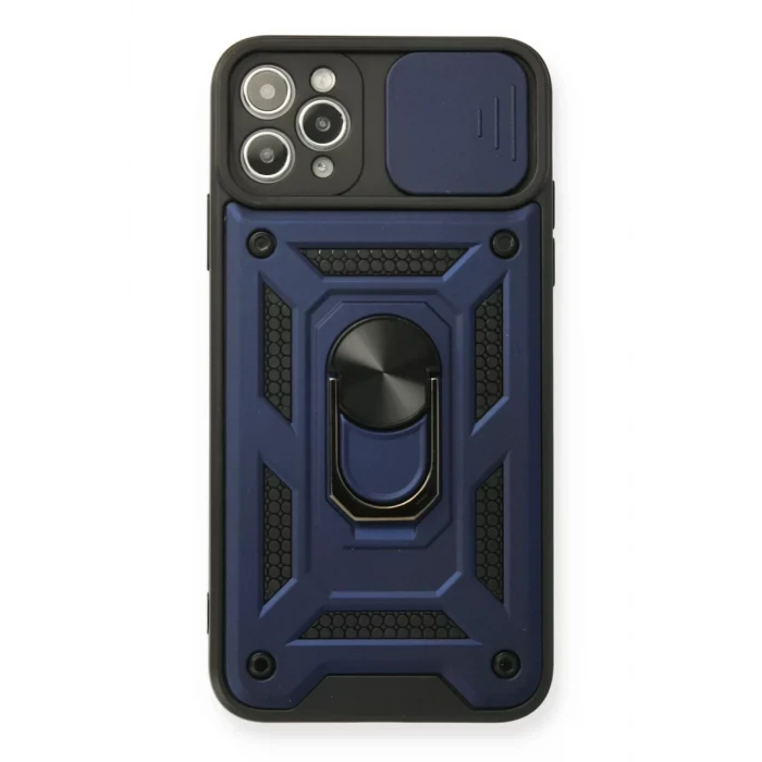 Newface Apple iPhone 11 Pro Max Kılıf Pars Lens Yüzüklü Silikon - Lacivert