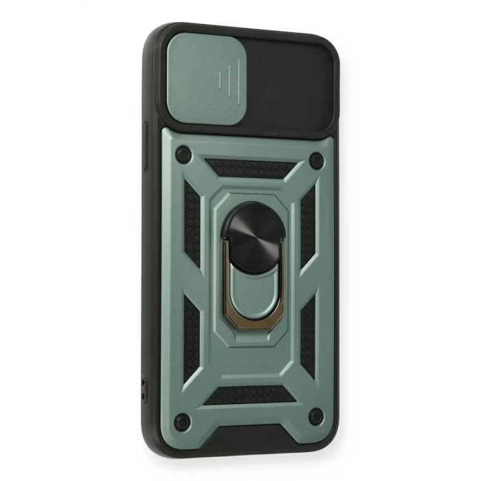 Newface Apple iPhone 11 Pro Max Kılıf Pars Lens Yüzüklü Silikon - Yeşil