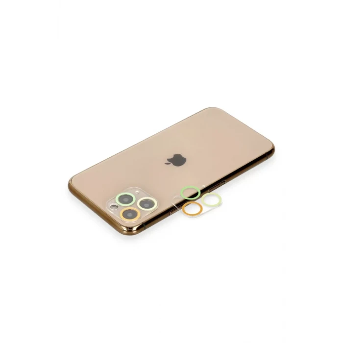 Newface Apple iPhone 11 Pro Max Renkli Kamera Lens Koruma Cam - Sarı-Turuncu