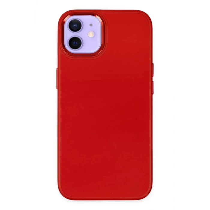 Newface Apple iPhone 12 Kılıf Asya Deri Silikon - Kırmızı