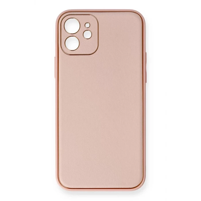 Newface Apple iPhone 12 Kılıf Coco Deri Silikon Kapak - Pembe