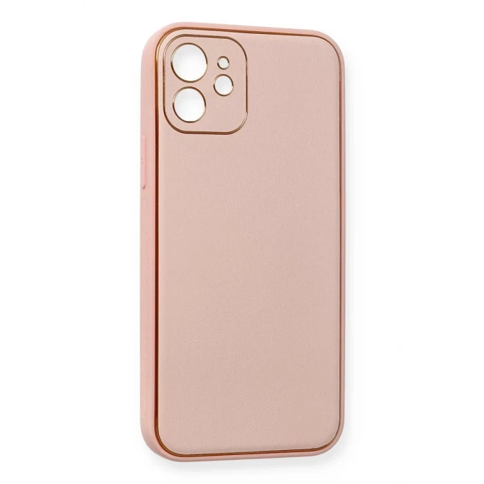 Newface Apple iPhone 12 Kılıf Coco Deri Silikon Kapak - Pembe