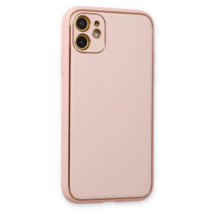 Newface Apple iPhone 12 Kılıf Coco Deri Silikon Kapak - Pudra