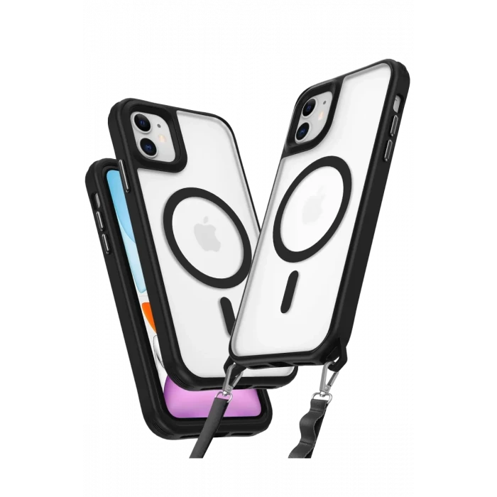 Newface Apple iPhone 12 Kılıf Enka Magsafe Silikon Kılıf - Siyah