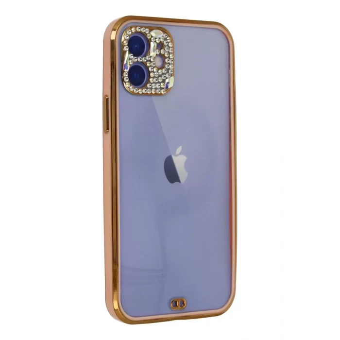 Newface Apple iPhone 12 Kılıf Liva Taşlı Silikon - Pembe