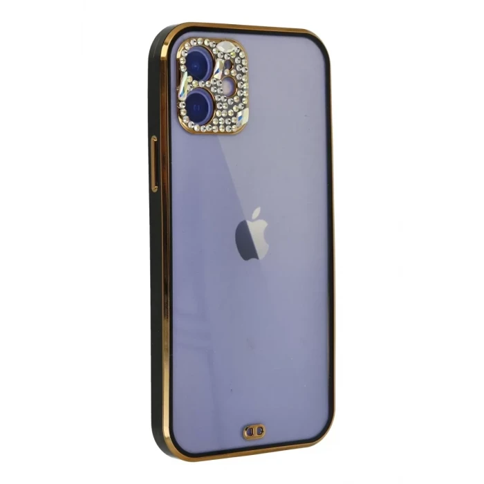 Newface Apple iPhone 12 Kılıf Liva Taşlı Silikon - Siyah