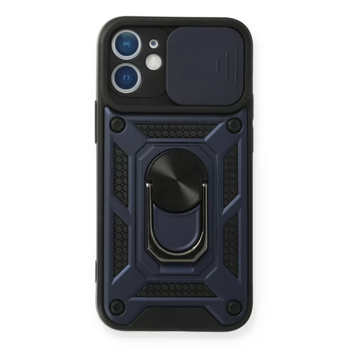 Newface Apple iPhone 12 Kılıf Pars Lens Yüzüklü Silikon - Lacivert