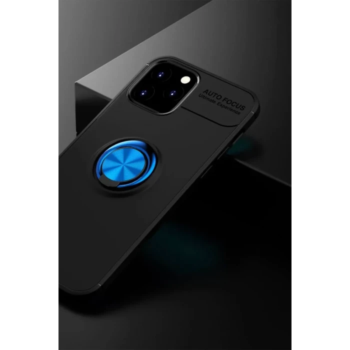 Newface Apple iPhone 12 Kılıf Range Yüzüklü Silikon - Siyah-Mavi